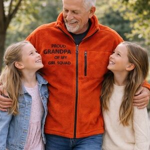 Orange Fleece Jacket with Embroidered Text